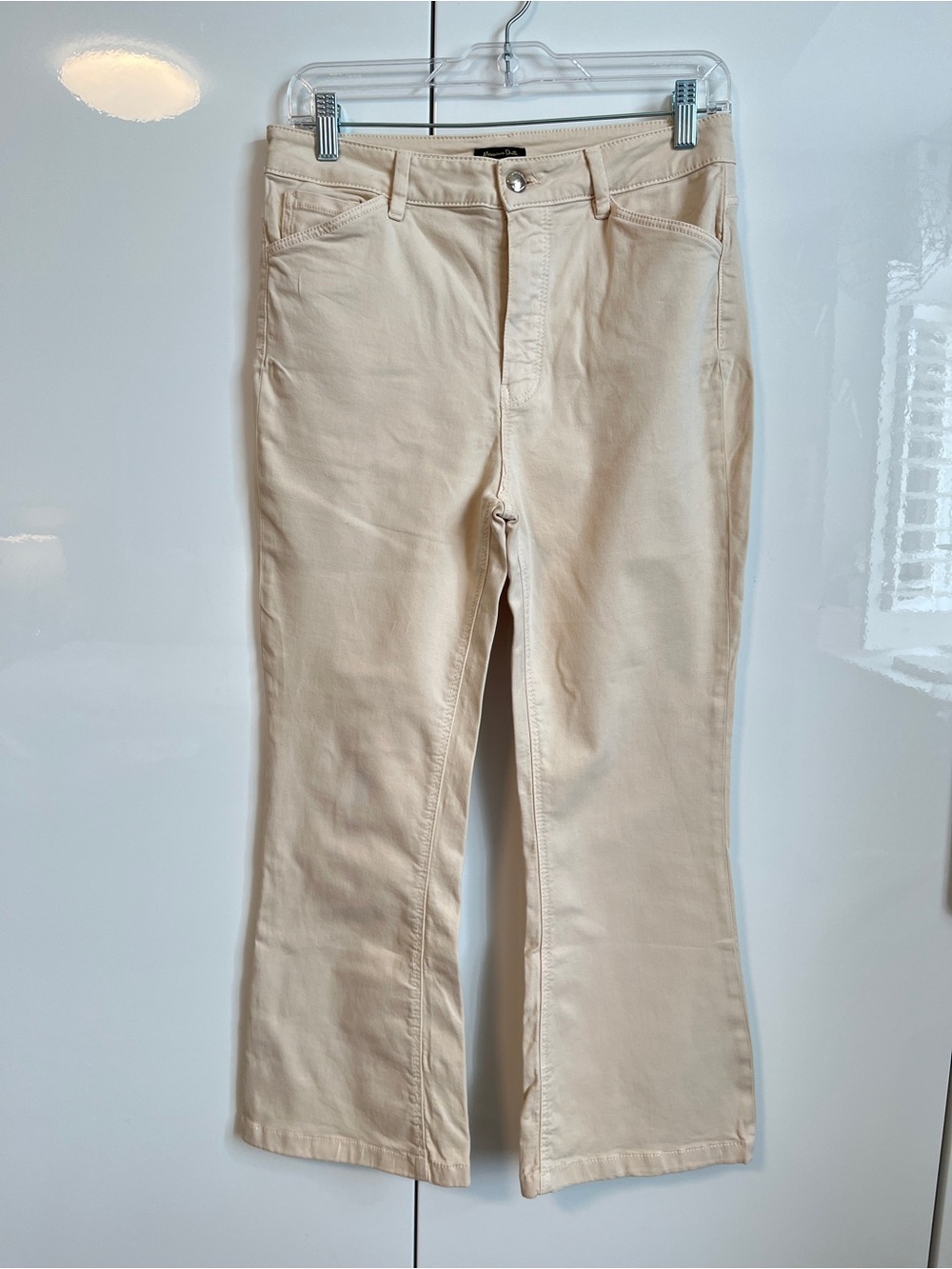 Massimo Dutti High-Waist Cropped Flare Ecru Jeans, Size 8